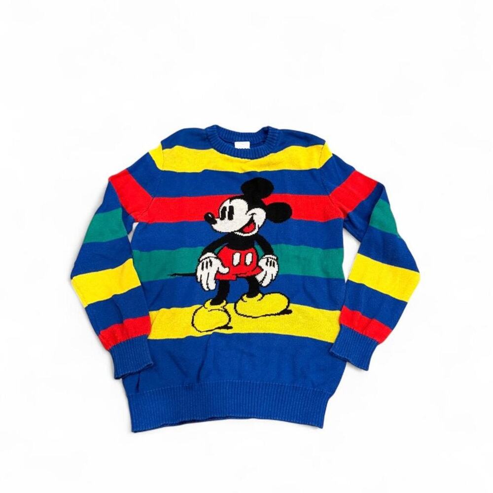 Disney 100 Retro Reimagined Mickey Mouse Rainbow Striped Knit Sweater Kids L